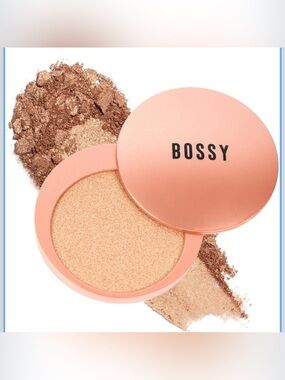 BOSSY Pressed Powder Highlighter Compact, Shimmer Gold Shade